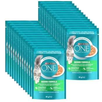 Purina One Indoor Formula Comida para gatos con atún y judías verdes 26x85 g