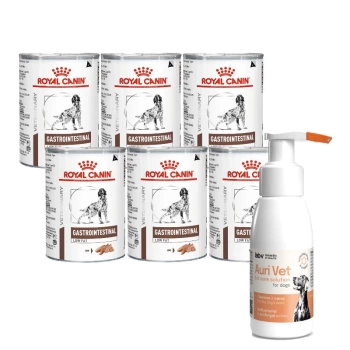 ROYAL CANIN Gastro Intestinal Bajo en Grasa LF22 lata 6x420g & Producto para el cuidado de los oídos de perros 75 ml