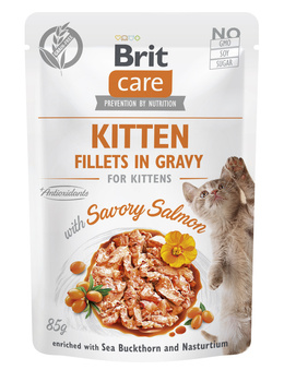BRIT CARE Gato Gatito Filetes en Salsa con Salmón Enriquecido con Espino Amarillo y Capuchina 85g
