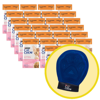 CAT CHOW Comida para gatitos con pavo y calabacín en gelatina 26x85g + Guante de aseo - Cat Chow