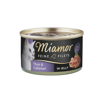Miamor Feine Filetes en gelatina - comida húmeda para gatos con atún y calamares lata 100g