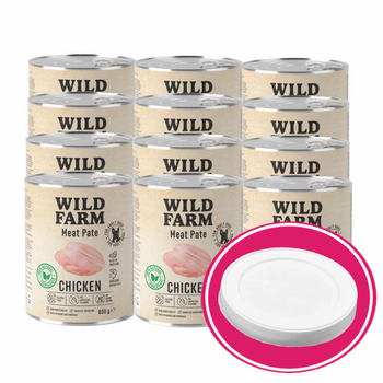 WILD FARM Pate Pollo 12x800g pienso para perros sin gluten + tapa de lata gratis
