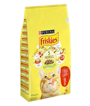 PURINA Friskies Pienso para gatos con mezcla de ternera y pollo con verduras 10kg