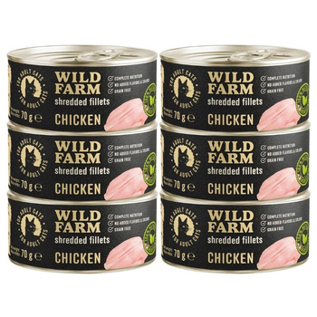 WILD FARM Filetes Pollo 6x70g - comida húmeda para gatos sin cereales en caldo