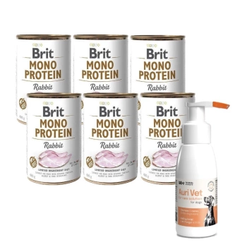 Brit Mono Proteína con Conejo 6x400g & Producto para el cuidado de los oídos de perros 75 ml