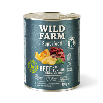 WILD FARM Superfood Beef (Ternera con calabaza, patatas y perejil) 800g pienso sin cereales para perros