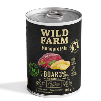 Wild Farm Monoprotein Jabalí 400g alimento hipoalergénico para perros