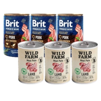 Brit Premium By Nature Pescado Con Piel 3x400g & WILD FARM Paté de cordero 3x400g alimento sin gluten para perros
