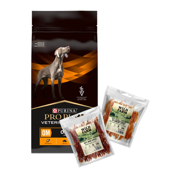 PURINA Pro Plan Veterinary Diets OM Obesity Management 12kg & WILD FARM MEZCLA DE SABORES 2 premios para perros de 500 g