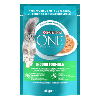 Purina One Indoor Formula Comida para gatos con atún y judías verdes 85 g