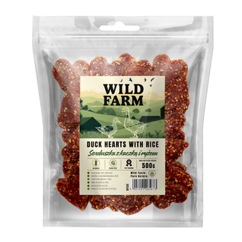 WILD FARM Corazones con pato y arroz 500g golosinas para perros