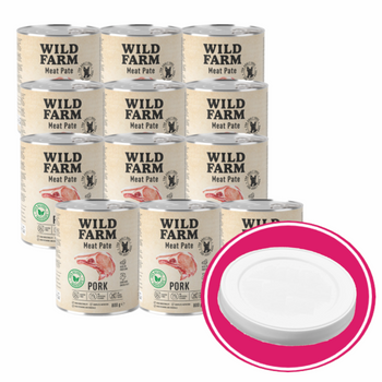 WILD FARM Pate Cerdo 12x800g comida para perros sin gluten + tapa de lata gratis
