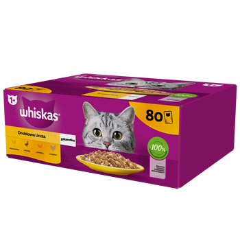 WHISKAS Adult sachet 80 x 85 g Poultry Piece - comida húmeda para gatos adultos en gelatina (piezas con: pollo, pato, ave, pavo)