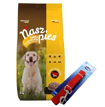 Nuestro perro Comida para perros con aves de corral 15kg + Correa Zippy Dog, roja, ¡GRATIS!