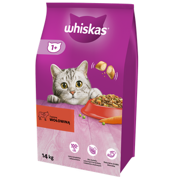 WHISKAS Alimento Seco para Gatos 1+ con Carne de Buey 14kg