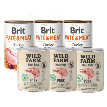 BRIT PATE &amp; MEAT TURKEY 3x800 g + WILD FARM Pate Pork 3x800 g