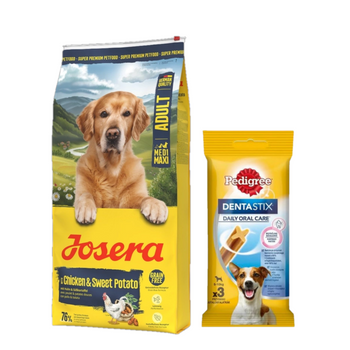 JOSERA Medi/Maxi Chicken & Sweet Potato 12,5kg + DentaStix GRATIS!