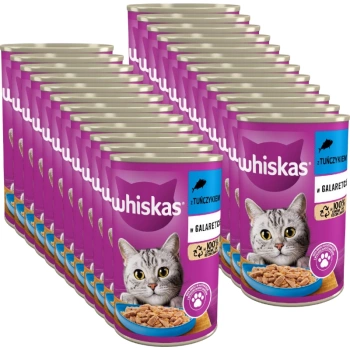 WHISKAS Adult lata 24x400 g - comida húmeda para gatos adultos, trozos con atún en gelatina