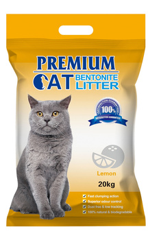 Arena aglomerante de bentonita para gatos Premium - Limón para gatos 20kg