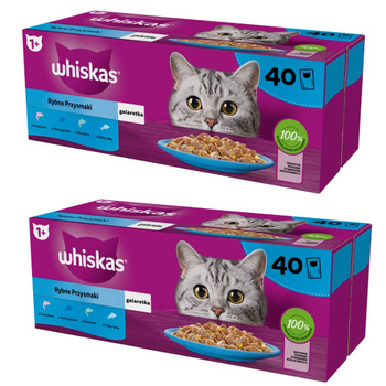 WHISKAS Adult bolsitas 2x(40 x 85 g)  Fishy Treats - comida húmeda para gatos adultos en gelatina (trozos con: salmón, atún, bacalao, pescado blanco)
