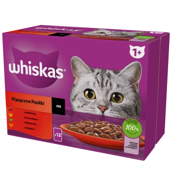 WHISKAS Adult bolsitas 12 x 85 g Classic Meals - comida húmeda para gatos adultos, en salsa (cortes con: ternera, pollo, cordero, ave)