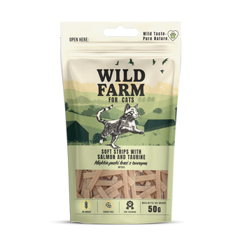 WILD FARM tiras suaves de salmón con taurina 50g golosina para gatos