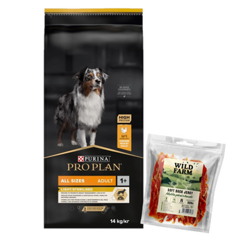 Purina Pro Plan Adult Light Optiweight Sterilised Pollo y Arroz 14kg + golosina para perros 500g