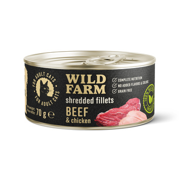 WILD FARM Fillets Beef & Chicken 70g - comida húmeda para gatos sin cereales en caldo