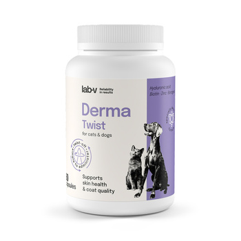 Lab-v Derma Twist: refuerzo para la piel, el pelaje y la barrera protectora de perros y gatos (60 cápsulas twist-off)