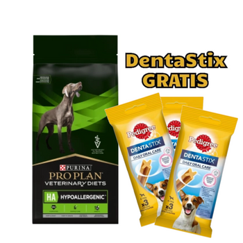 PURINA Pro Plan Veterinary Diets HA Hipoalergénico Perro 11kg + 3x DentaStix GRATIS