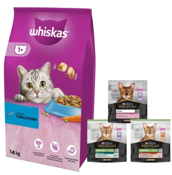 WHISKAS Comida Seca para Gatos 1+ con Atún 14kg + comida para gatos 400g ¡GRATIS! (sabor aleatorio)
