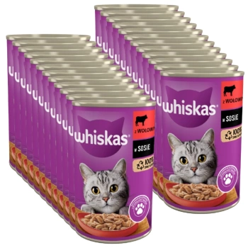 WHISKAS Comida húmeda para gatos 1+ con ternera en salsa 24x400g