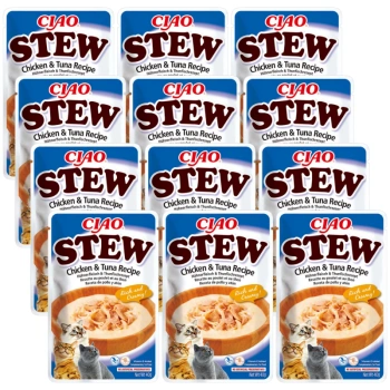INABA Cat Ciao Stew - Alimento cremoso para gatos con sabor a pollo y atún 12x40g