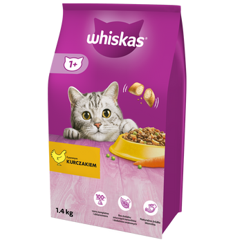 WHISKAS Adult 1.4 kg - alimento seco para gatos adultos, con delicioso pollo