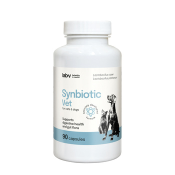LAB-V Synbiotic Vet - Apoyo a la salud gastrointestinal y microflora intestinal para perros y gatos 90 cápsulas