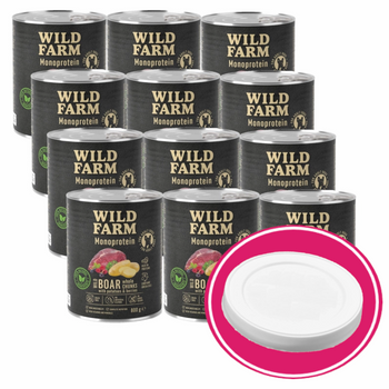 WILD FARM Monoproteína de Jabalí 12x800g alimento hipoalergénico para perros + tapa de lata gratis