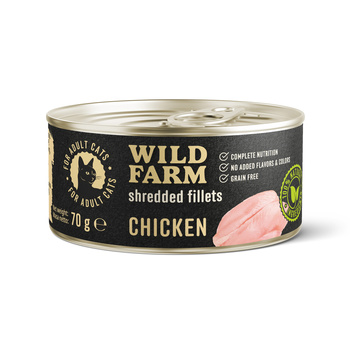 WILD FARM Filetes Pollo 70g - comida húmeda para gatos sin cereales en caldo