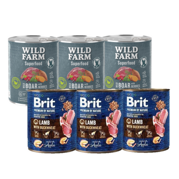 BRIT Premium by Nature Cordero con TRIGO SARRACENO 3x800 g + WILD FARM Superfood Jabalí 3x800 g