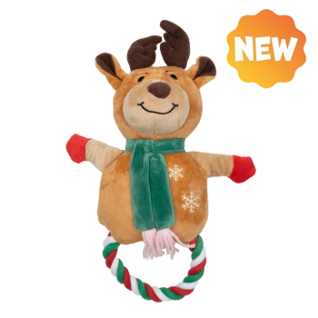 UNIQ PETS JUGUETE DE PELUCHE PARA PERROS SQUEAKIES mordedor con forma de reno y chirriador 25 x 35 cm