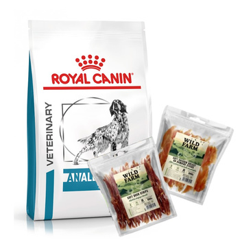 ROYAL CANIN Dog Anallergenic 8 kg alimento seco para perros adultos con alergia alimentaria con síntomas dermatológicos y/o gastrointestinales & WILD FARM Mezcla de Sabores 2x500g