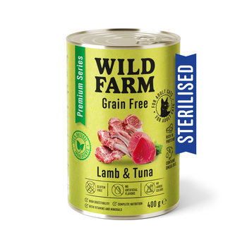 WILD FARM Premium Grain Free Cordero y Atún 400g - comida sin cereales para gatos esterilizados