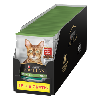 Purina Pro Plan Sterilised con carne de vacuno para gatos 26x85g (18+8 GRATIS)