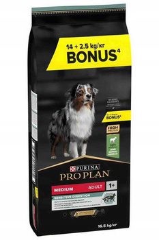 PRO PLAN Sensitive Digestion Medium Pienso para perros adultos rico en cordero 14kg + 2.5kg