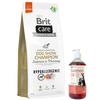 BRIT CARE Dog Hypoallergenic Dog Show Champion Salmón y Arenque 12kg & Aceite de salmón Lab-V 1000 ml