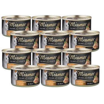 Miamor Feine Filetes en gelatina - comida húmeda para gatos pollo con fideos lata 12x100g