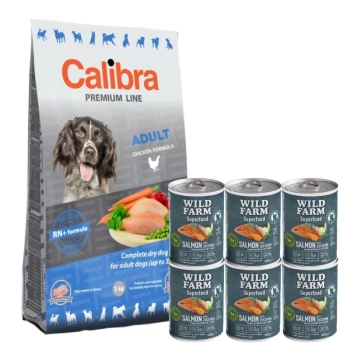 Calibra Premium Line Adulto 12kg & WILD FARM Superfood Salmon 6x400g alimento para perros sin cereales