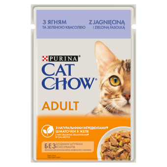 PURINA Cat Chow Pienso para gatos adultos con cordero y judías verdes en gelatina 85g