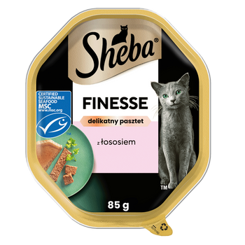 SHEBA Finesse bandeja 85 g - comida húmeda completa para gatos adultos, con salmón, en paté