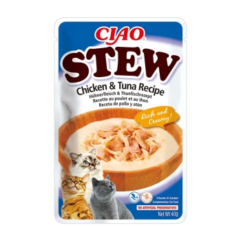 INABA Cat Ciao Stew - Alimento cremoso para gatos con sabor a pollo y atún 40g