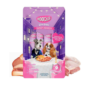 MOOCHIE Crema de pollo y tocino ahumado 4x15g para perros